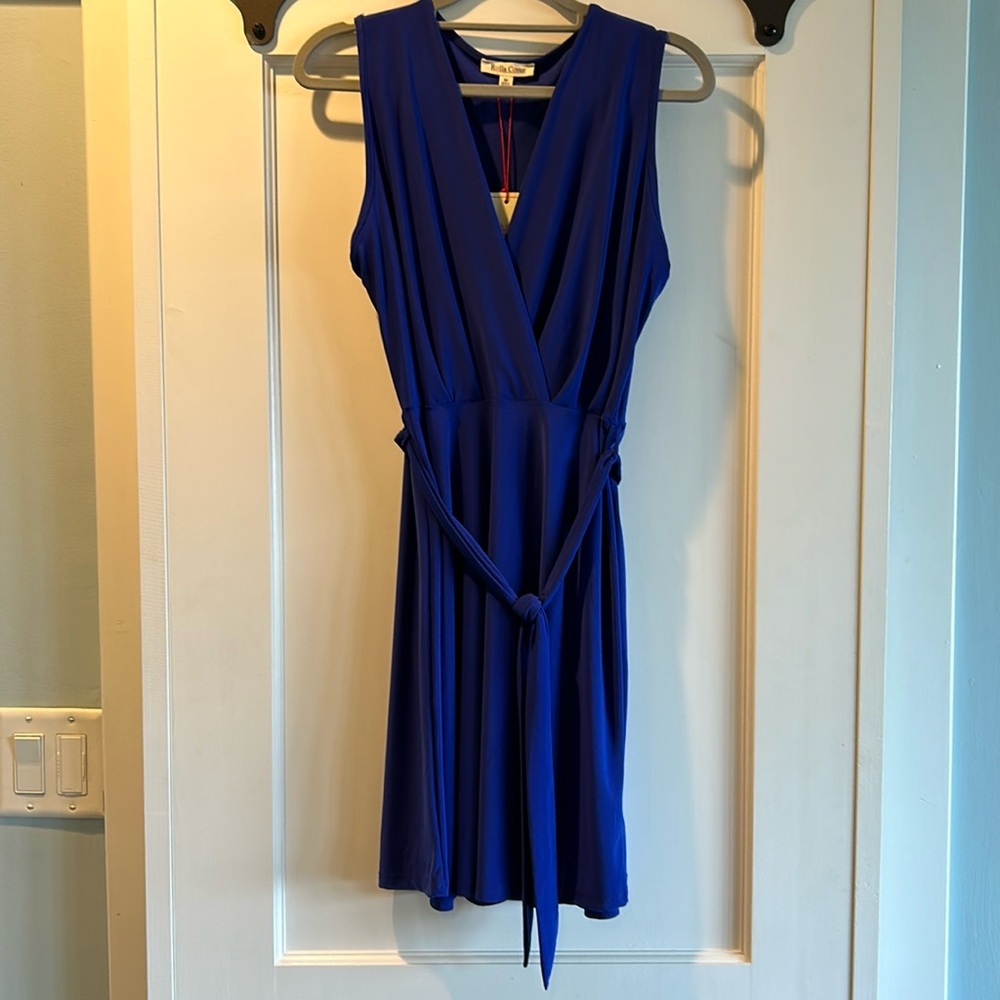 NWT Blue Rolla Coster Sleeveless faux wrap dress